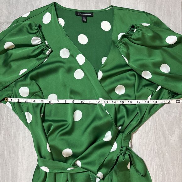 INC Green and White Polka Dot Wrap Blouse XXL - Picture 5 of 6
